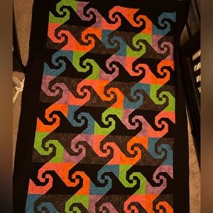 Spiral Quilt 60” x 80” pink, purple, orange, green, blue, black